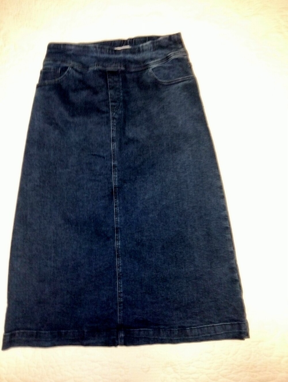 Women's Dark Blue Denim Midi Skirt - Classic A-Line